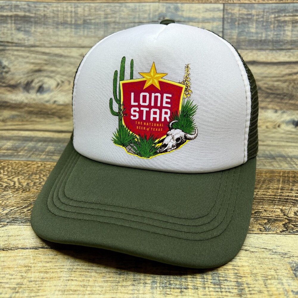 Defunct Lone Star Beer Unisex Trucker Hat Olive Snapback Texas Cactus Ball Cap